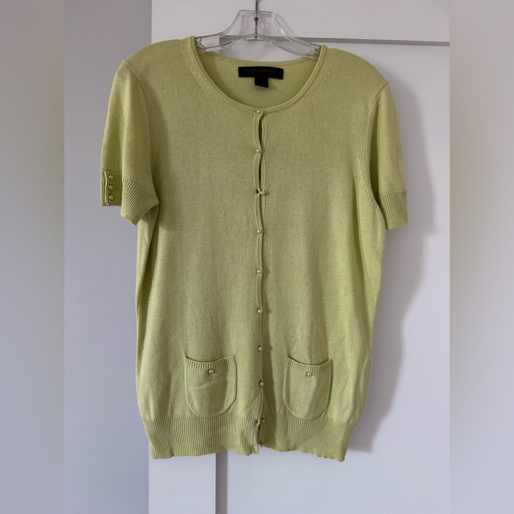 Express Design Studio Cardigan Lime Green Silk Cashmere Short Sleeves Size L